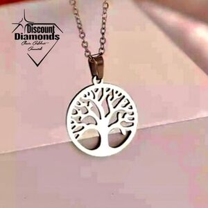 Polished Stainless Steel Tree of Life Pendant Necklace